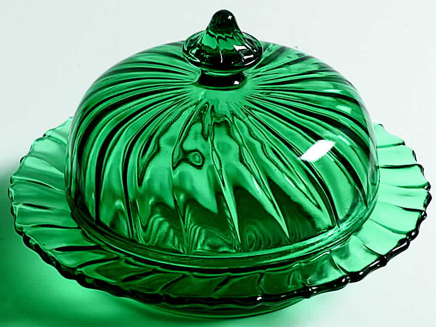 Swirl Ultramarine (Green) Round Covered Butter by Jeannette-1