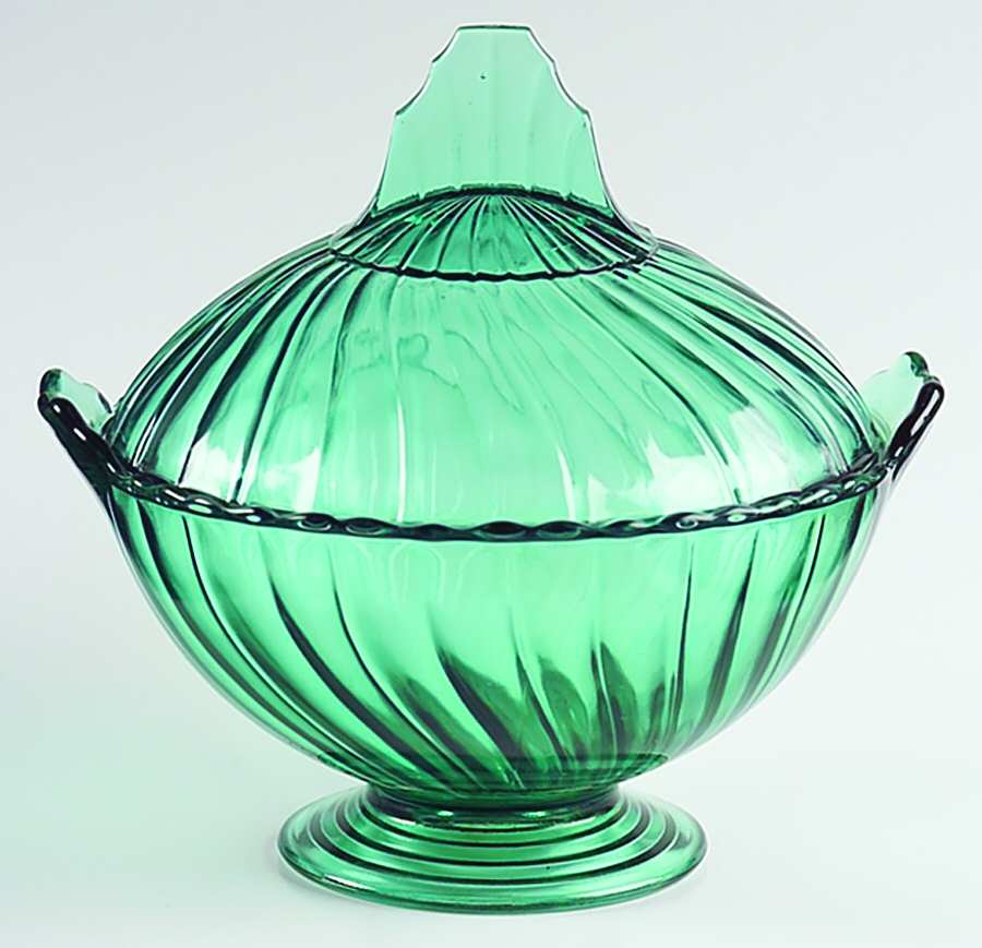 Swirl Ultramarine (Green) Candy Dish & Lid by Jeannette-1
