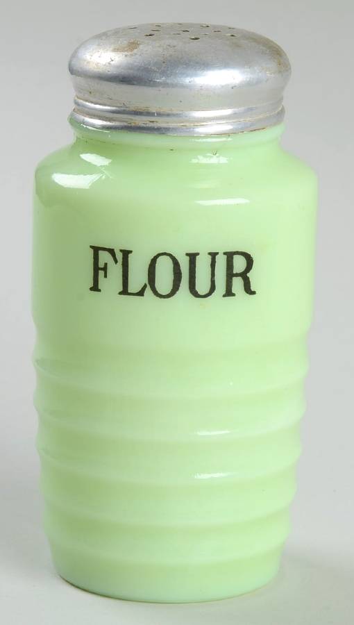 Jadite Flour Shaker with Metal Lid by Jeannette-1