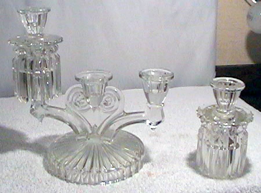 Cosmos Clear Three Light Prism Candlestick by Jeannette-1