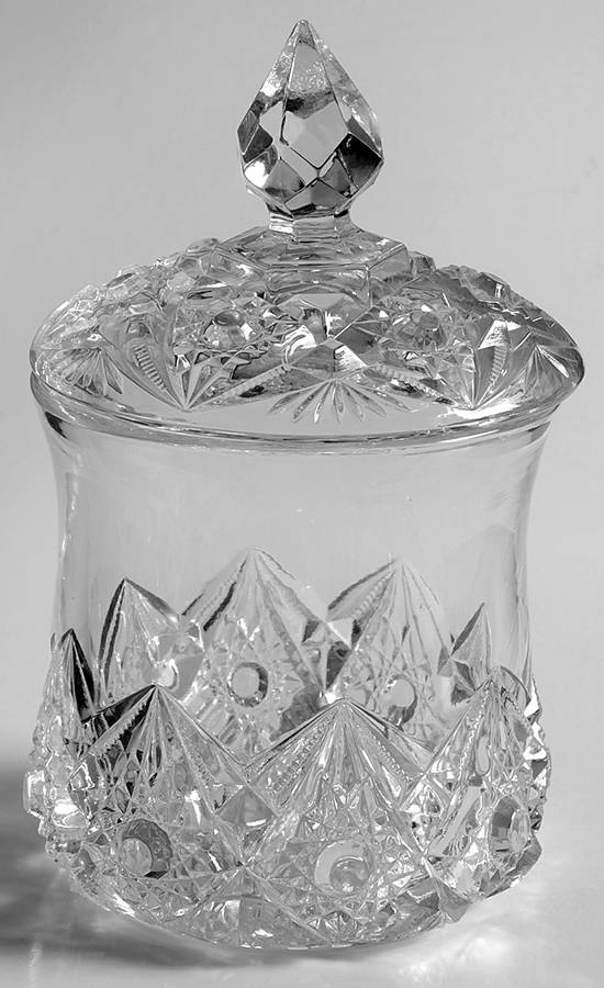 Diamond with Peg Clear Sugar Bowl & Lid by Jefferson Glass-1