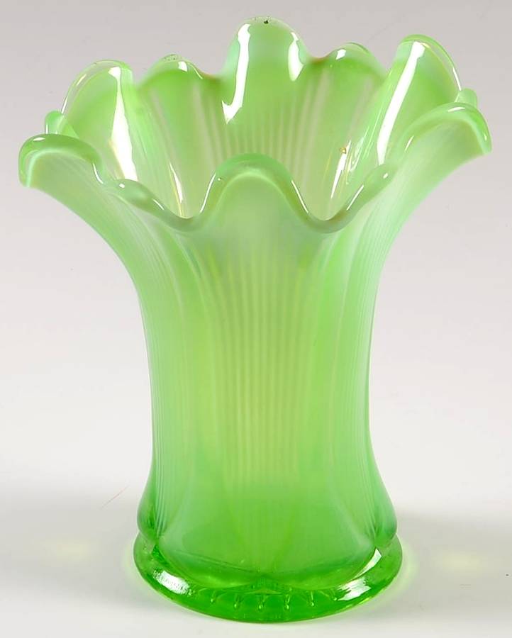 Lined Heart Green Opalescent 5"-8" Small Swung Bud Vase by Jefferson Glass-1