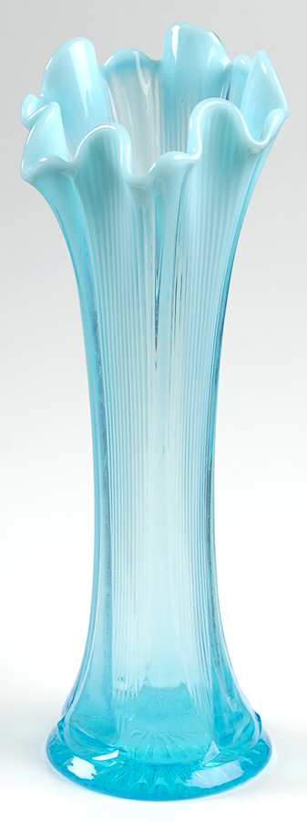Lined Heart Blue Opalescent 8"-11" Medium Swung Bud Vase by Jefferson Glass-1