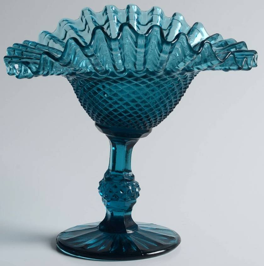 Diamond Point Teal Round Compote (Height X Width) by Ivima-1