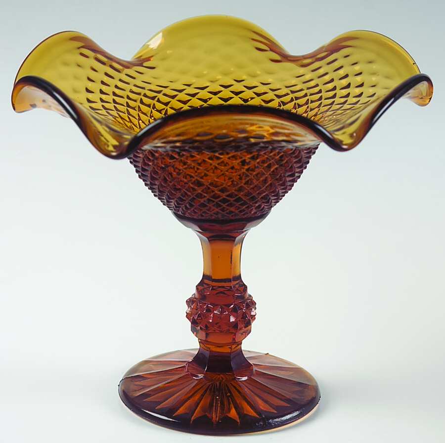 Diamond Point Amber Round Compote (Height X Width) by Ivima-1