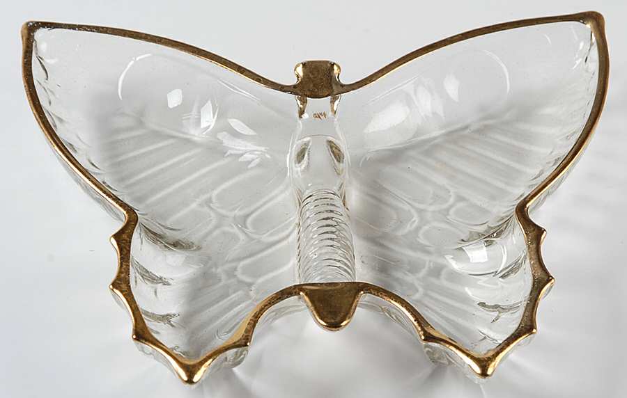 Butterfly Clear (Gold Trim) Open Candy Dish by Jeannette-1
