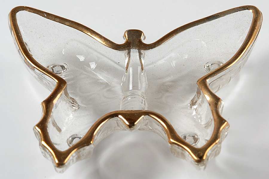 Butterfly Clear (Gold Trim) Nut Dish by Jeannette-1