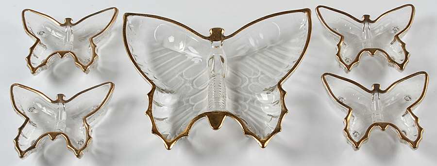Butterfly Clear (Gold Trim) (5 Piece) Party Set (CADM1, 4 NUT1) by Jeannette-1