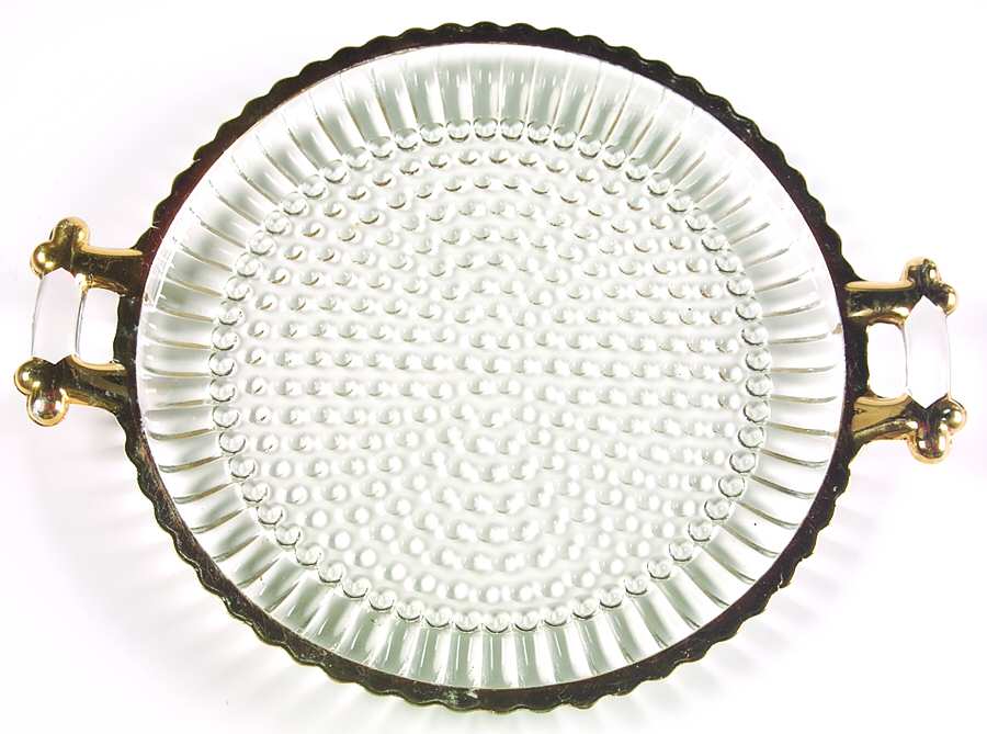 National (Gold Accents) 8" Round Handled Tray by Jeannette-1