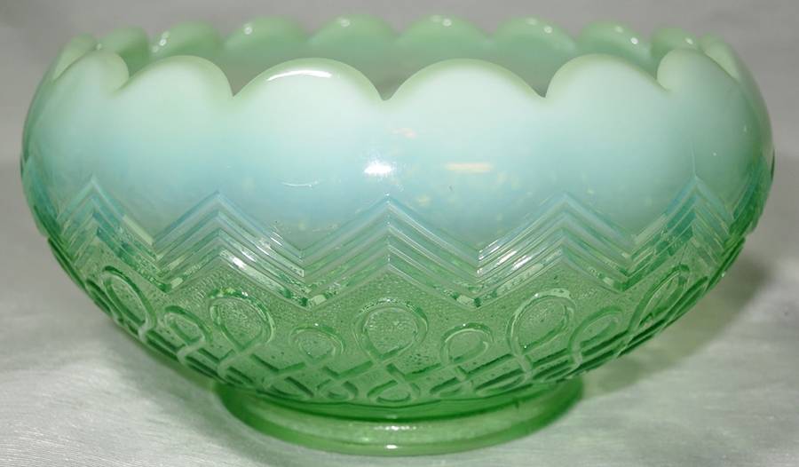 Many Loops Green Opalescent Rose Bowl by Jefferson Glass-1
