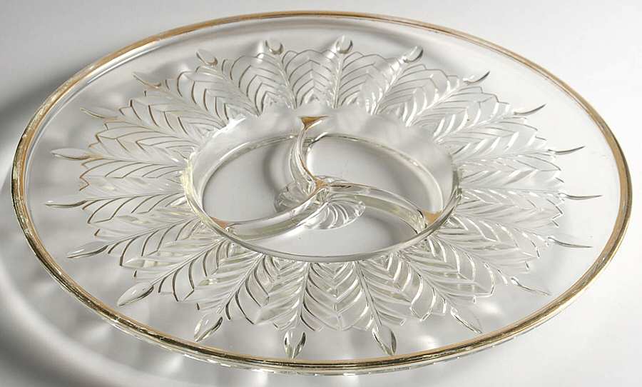 Feather (Gold Trim) 13" Round 3 Part Relish by Jeannette-1