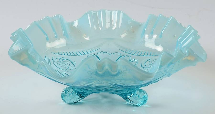 Ruffles and Rings Blue Opalescent Novelty Bowl by Jefferson Glass-1