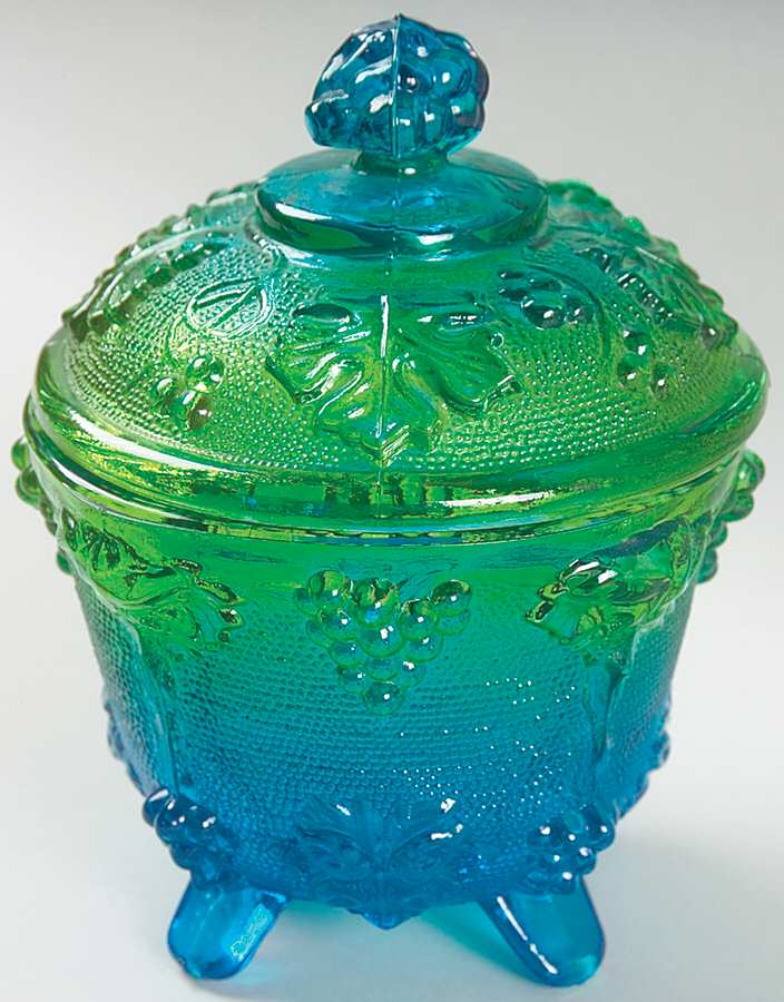3525 Green Blue Footed Candy Dish & Lid by Jeannette-1
