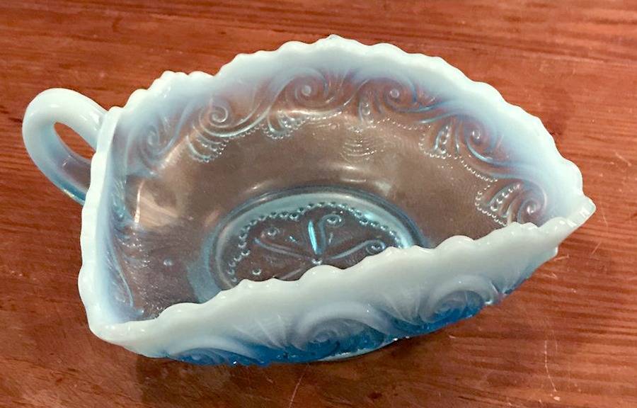 Seaspray Blue Opalescent Handled Nappy by Jefferson Glass-1
