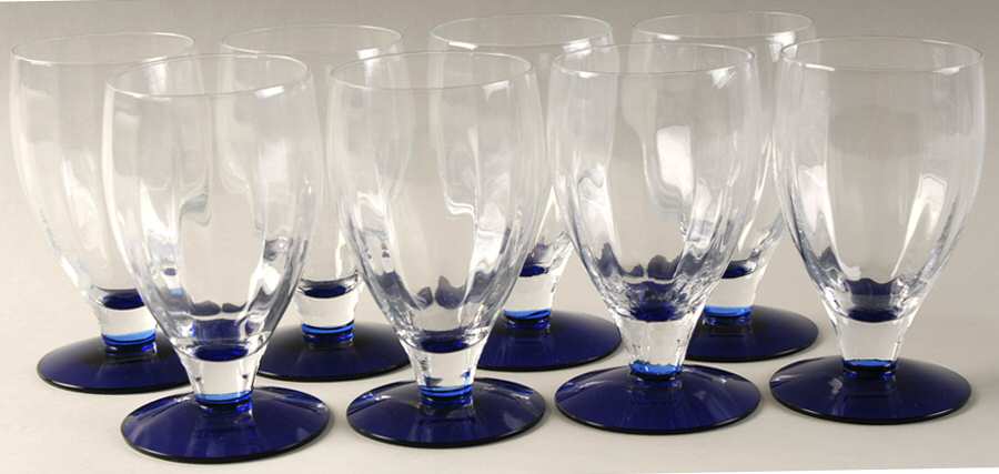 Panel Optic (Cobalt Blue Foot) Set of 8 Footed Tumbler by Judel-1