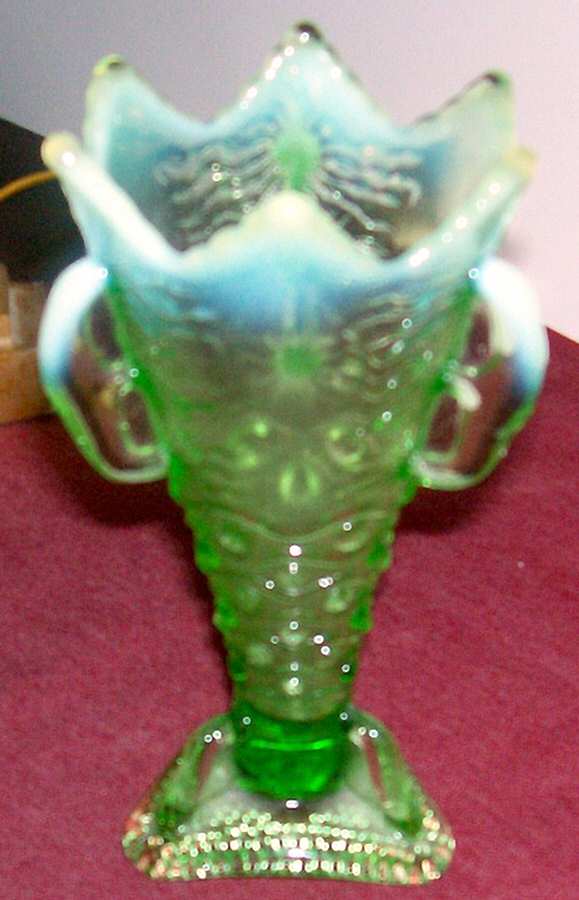 Aurora Borealis Green Opalescent 6" Bud Vase by Jefferson Glass-1