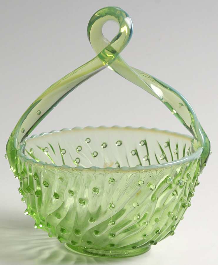 May Basket Green Opalescent 6" Handled Basket by Jefferson Glass-1