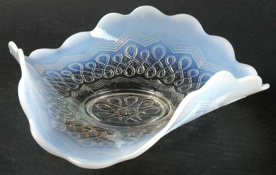 Many Loops White Opalescent 8" Triangular Bowl by Jefferson Glass-1