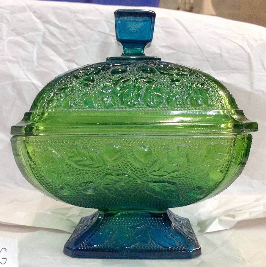 125 Blue Green Small Candy Jar & Lid by Jeannette-1