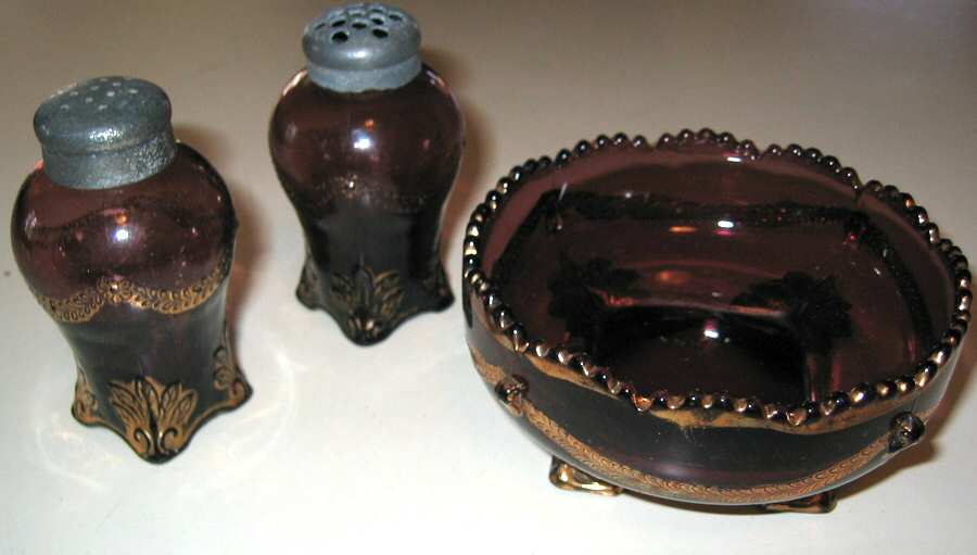 Swag with Brackets Amethyst Shaker Set w/Metal Lids by Jefferson Glass-1