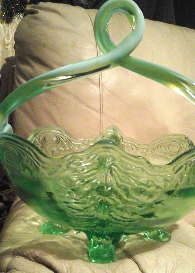 Old Man Winter Green (Opalescent) Large Basket by Jefferson Glass-1