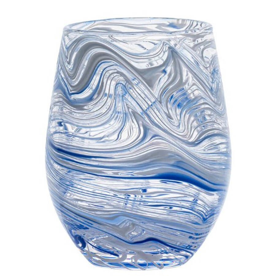 Puro Marbled Blue Stemless Wine by Juliska Glassware-1