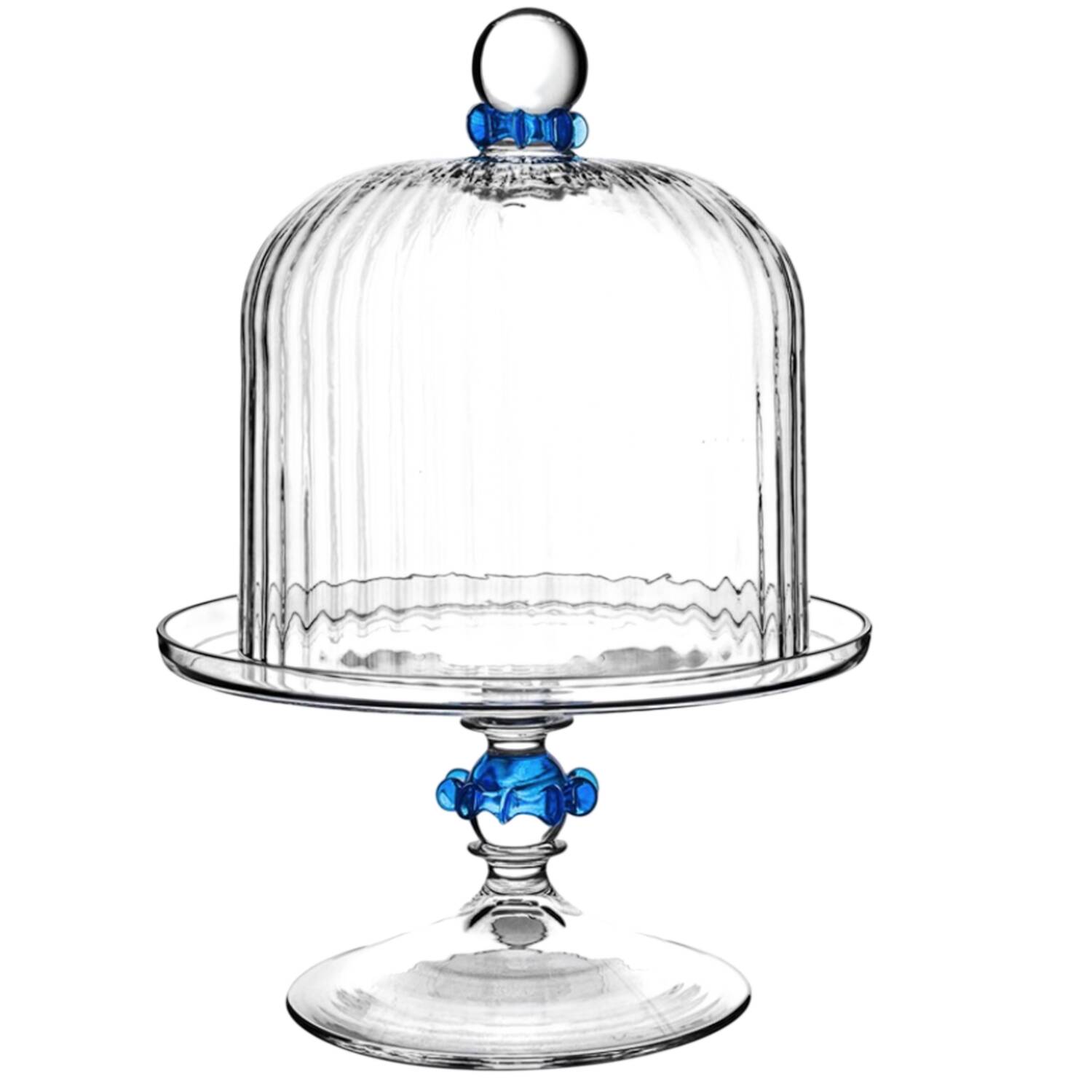 Nell Ruffle-Chambray Cake Stand-High 8" Diameter with Dome by Juliska Glassware-1