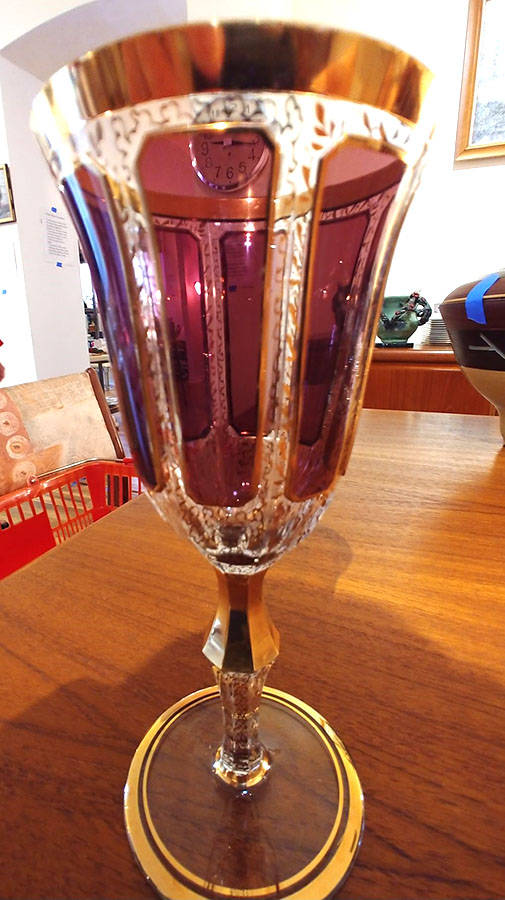 Gold Panel Cranberry Wine Glass by Kusak Cut Glass Works-1