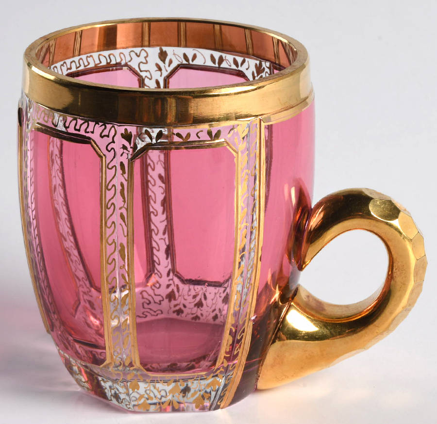 Gold Panel Cranberry Punch Cup by Kusak Cut Glass Works-1