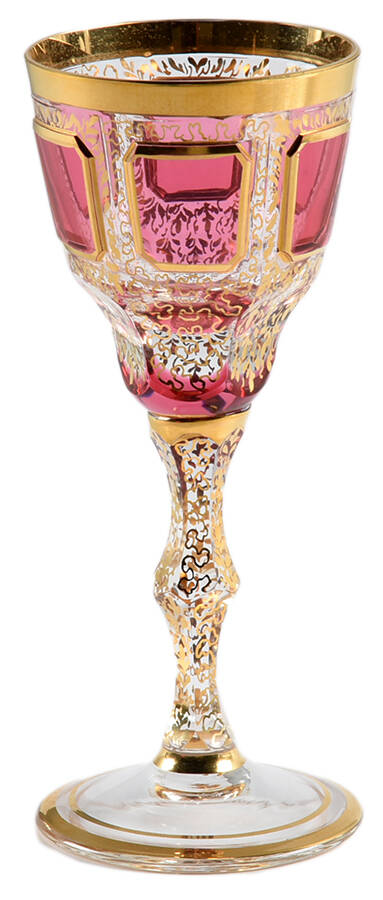 Gold Panel Cranberry Cordial Glass by Kusak Cut Glass Works-1