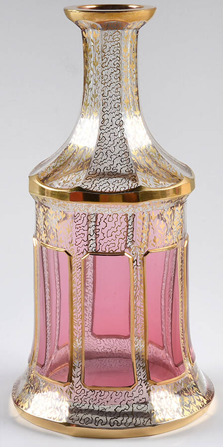 Gold Panel Cranberry Decanter No Stopper by Kusak Cut Glass Works-1