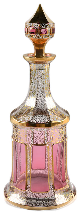 Gold Panel Cranberry Decanter & Stopper by Kusak Cut Glass Works-1