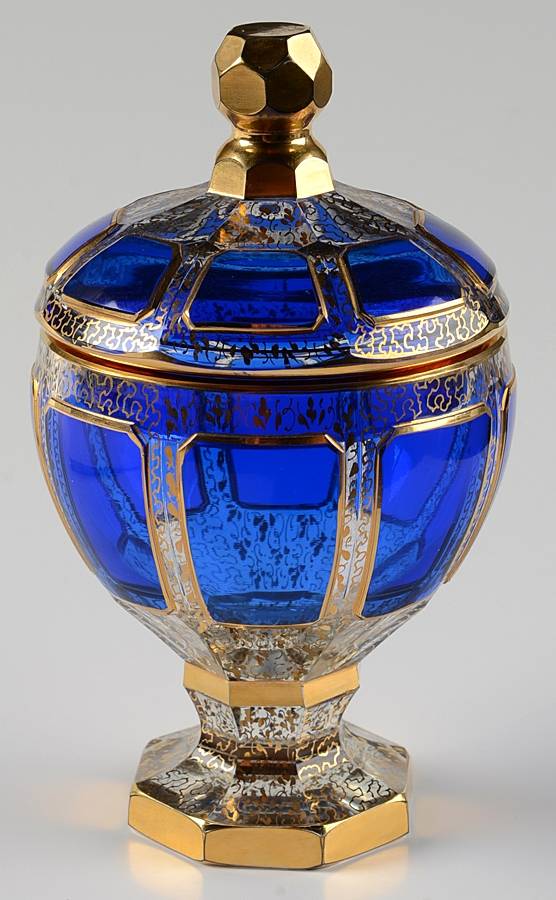 Gold Panel Cobalt Blue Small Candy Jar & Lid by Kusak Cut Glass Works-1