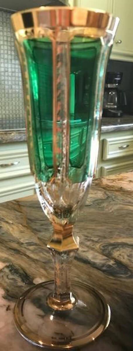 Gold Panel Green Fluted Champagne by Kusak Cut Glass Works-1