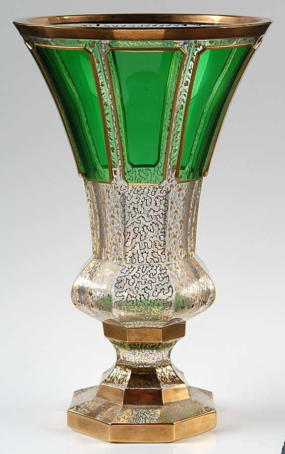 Gold Panel Green 9" Flower Vase by Kusak Cut Glass Works-1
