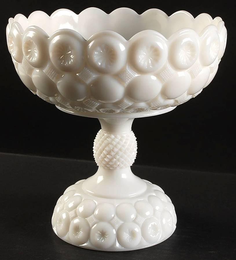 Moon and Star Variant Milk Glass Round Compote (Height X Width) by Kemple-1