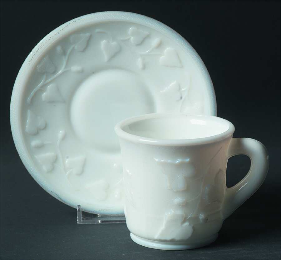 Ivy In Snow Milk Glass Cup & Saucer Set by Kemple-1