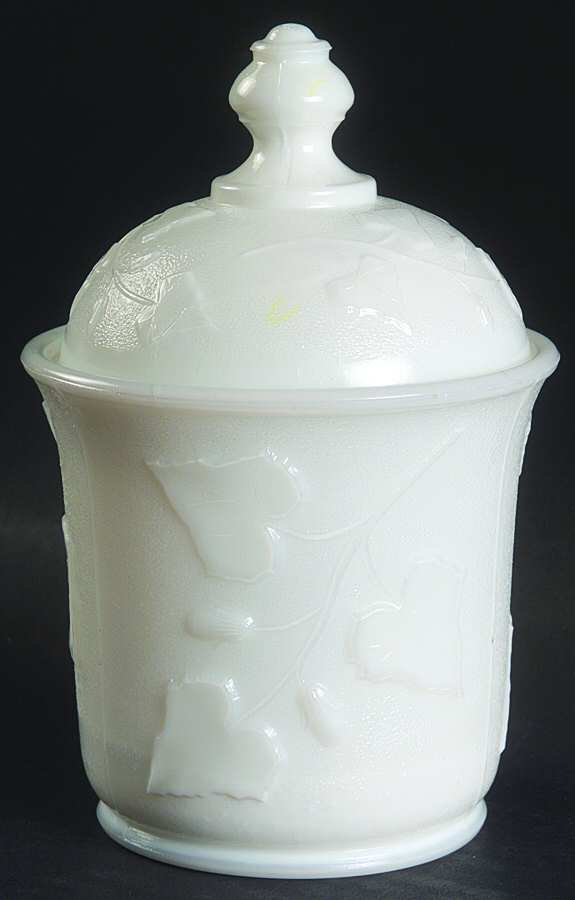 Ivy In Snow Milk Glass Sugar Bowl & Lid by Kemple-1