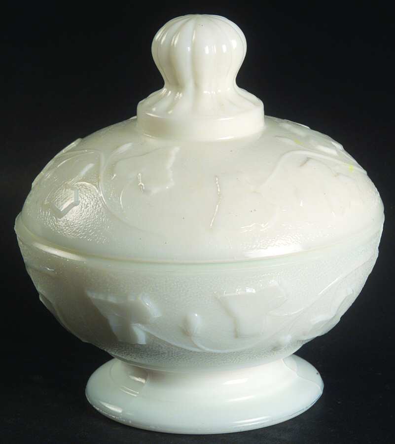 Ivy In Snow Milk Glass Peanut Jar & Lid by Kemple-1