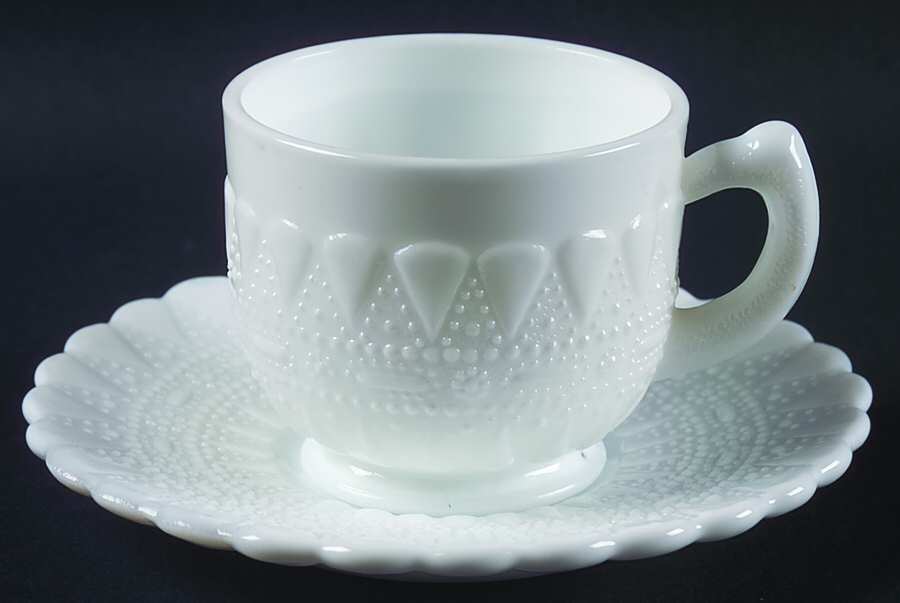 Lace and Dewdrop Milk Glass Cup & Saucer Set by Kemple-1