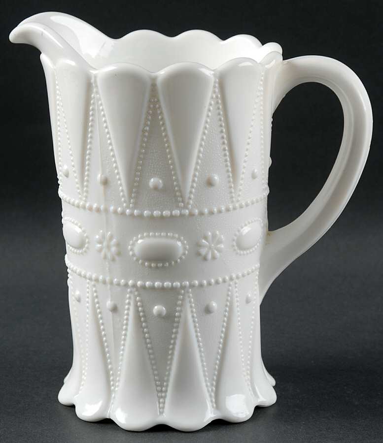 Lace and Dewdrop Milk Glass 32 Oz Pitcher by Kemple-1