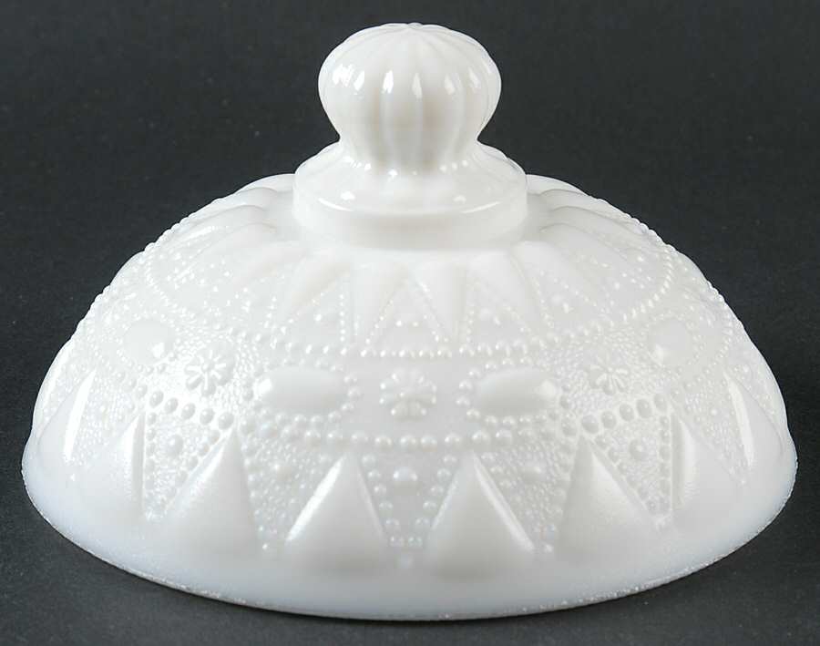 Lace and Dewdrop Milk Glass Lid for 6" Round Covered Bowl by Kemple-1