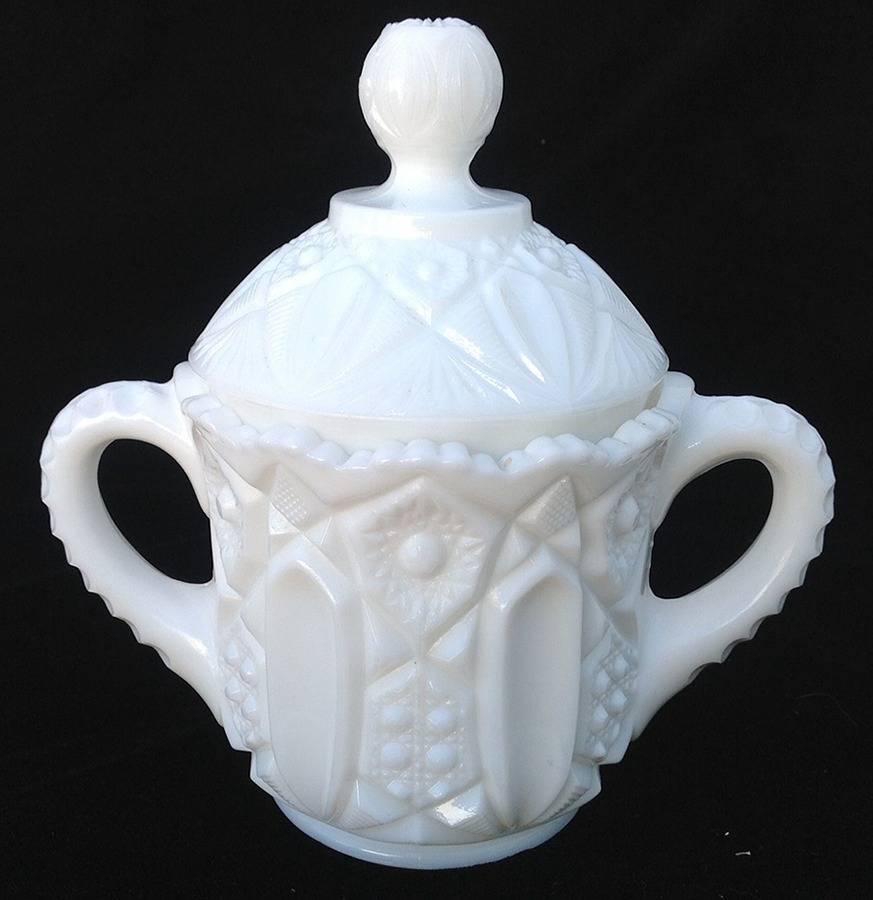 Quintec Milk Glass Sugar Bowl & Lid by Kemple-1