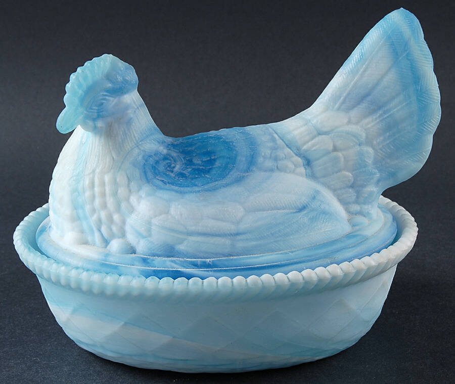 Animals & Figurines Satin Blue Slag Hen on Nest by Kanawha-1