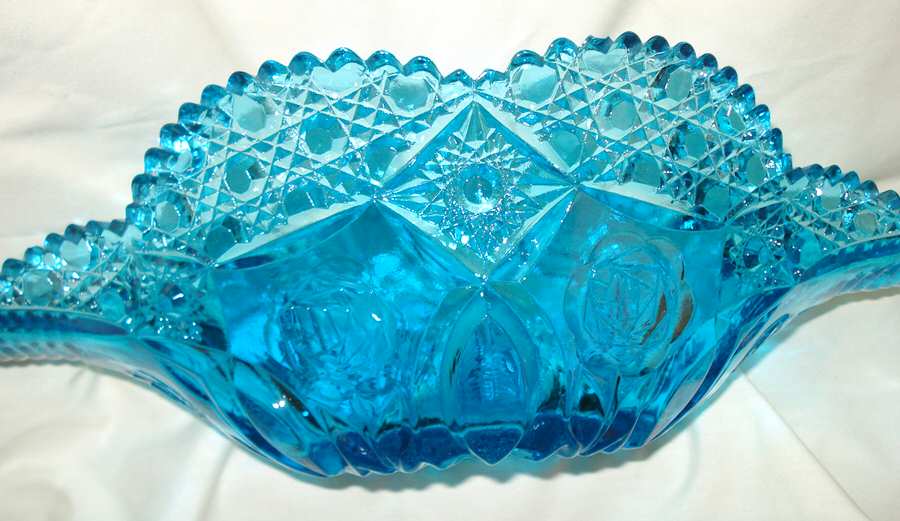 Cane Band & Rose-Blue Oval Bowl by Kemple-1