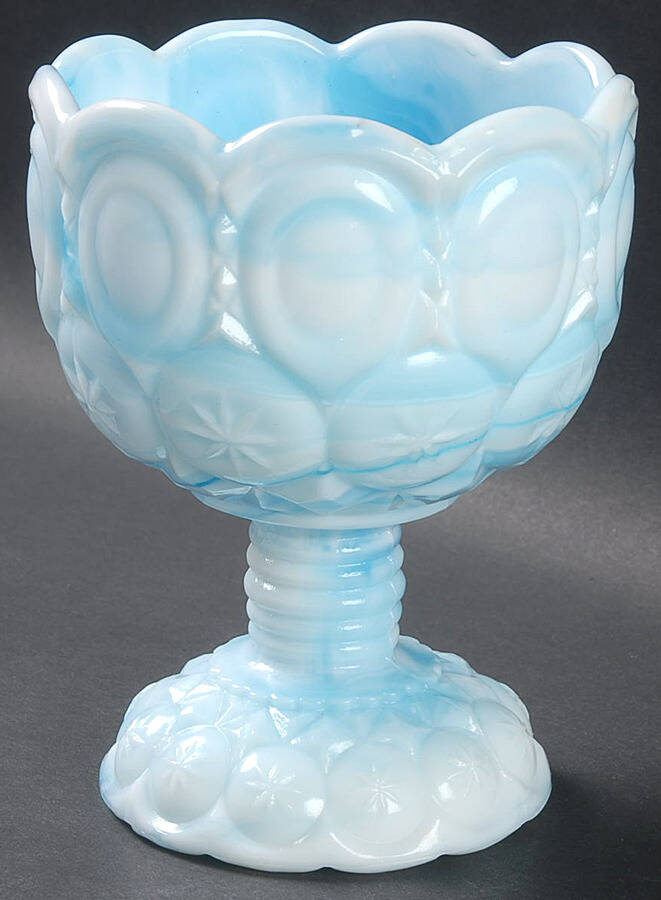 Moon and Stars Blue Slag Round Compote (Height X Width) by Kanawha-1