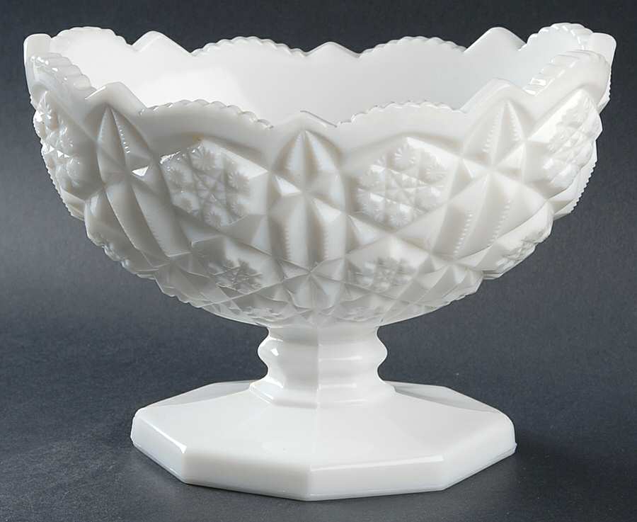 Toltec Milk Glass 8" Oval Footed Bowl by Kemple-1