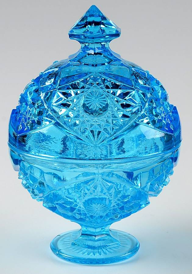 Hobstar and Fan Blue Candy Dish & Lid by Kemple-1