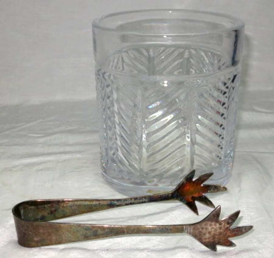 Herringbone Ice Bucket with Tongs by Ralph Lauren Crystal-1
