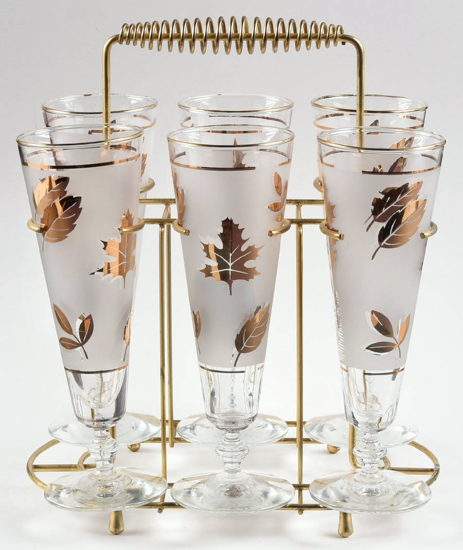 Golden Foliage (6 Pc) Pilsner Set & Metal Stand by Libbey Glass Company-1